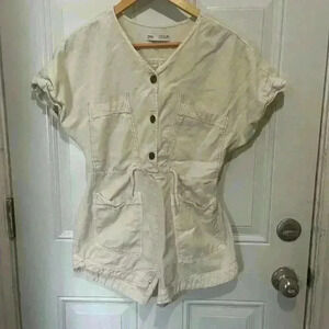 Zara kids  utility shorts romper jumper denim cream size 13-14